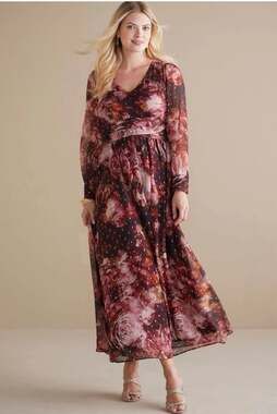 NWT Soft Surroundings Rina Silk Maxi Dress Wedding Formal Floral Pink Gold 6 New